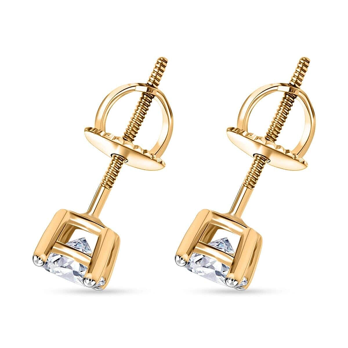 Luxuriant Lab Grown Diamond E-F VS 0.50 ctw Solitaire Stud Earrings in 14K Yellow Gold image number 4