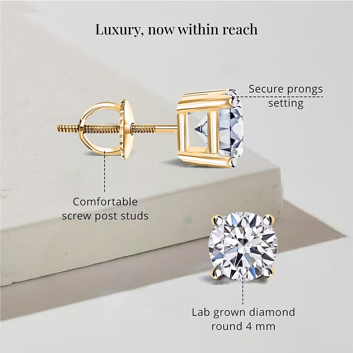 Luxuriant Lab Grown Diamond E-F VS 0.50 ctw Solitaire Stud Earrings in 14K Yellow Gold image number 7