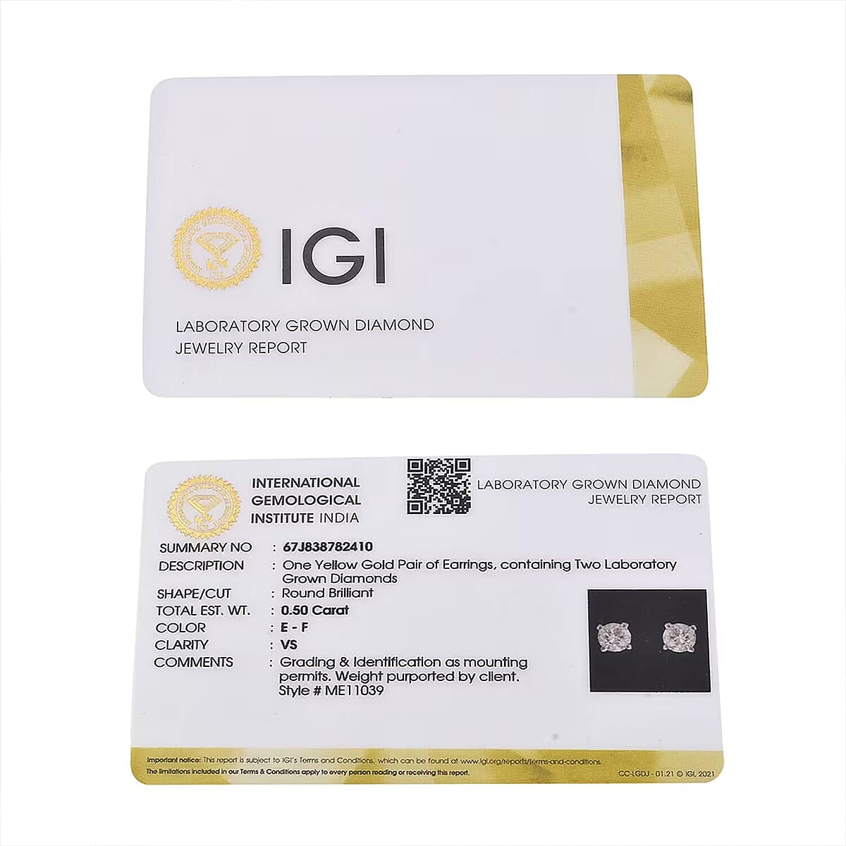 Luxuriant Lab Grown Diamond E-F VS 0.50 ctw Solitaire Stud Earrings in 14K Yellow Gold image number 10