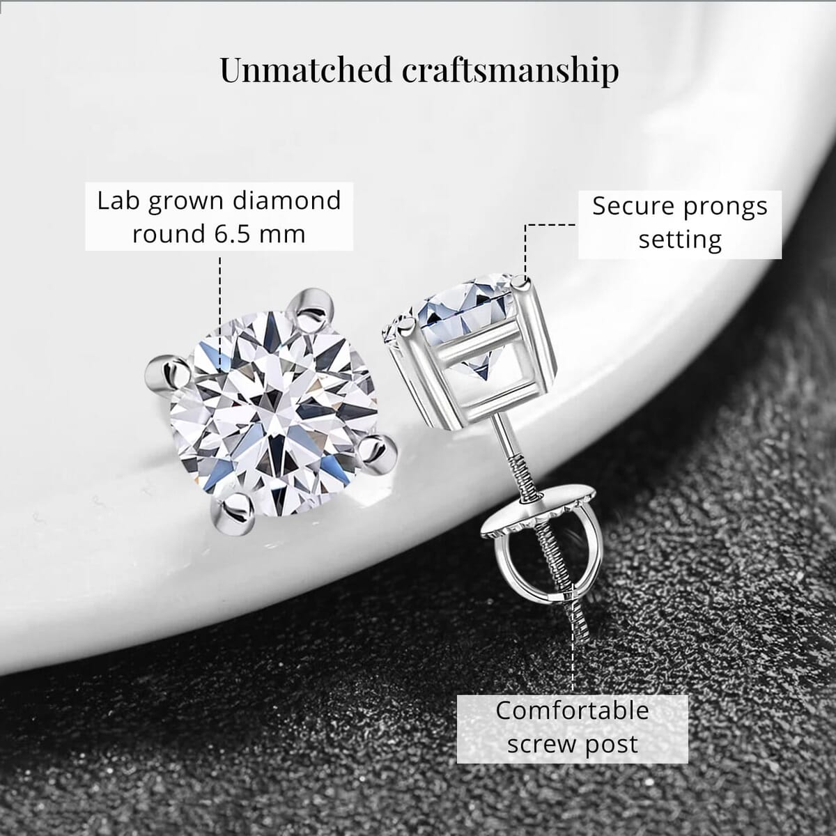 IGI Certified Luxuriant Lab Grown Diamond E-F VS 2.00 ctw Solitaire Stud Earrings in 14K White Gold image number 6