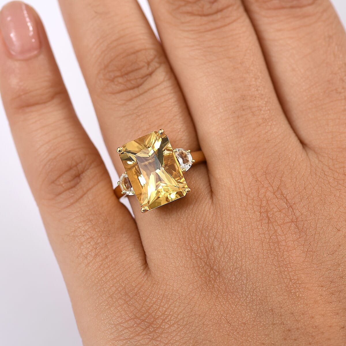 D'Joy Yellow Labradorite and White Topaz 7.10 ctw Celestial Fire Ring in 18K Vermeil Yellow Gold Over Sterling Silver (Size 10.0) image number 2