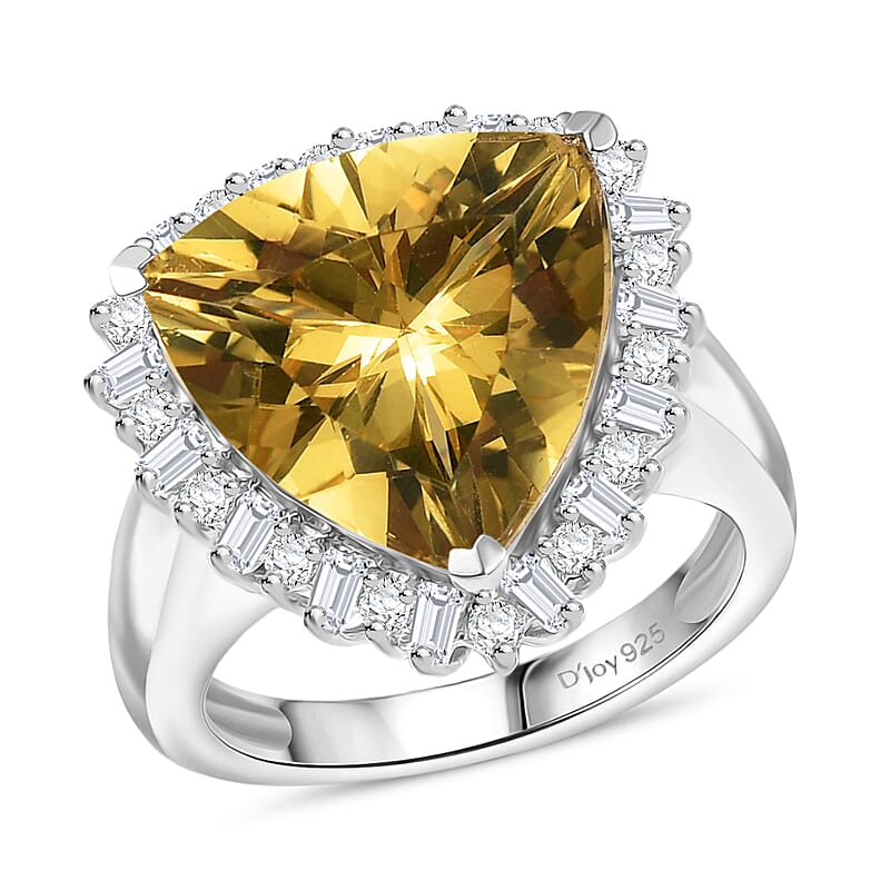 D’joy Yellow Labradorite and Moissanite 8.50 ctw Solar Crown Ring in Rhodium Over Sterling Silver (Size 10.0) 