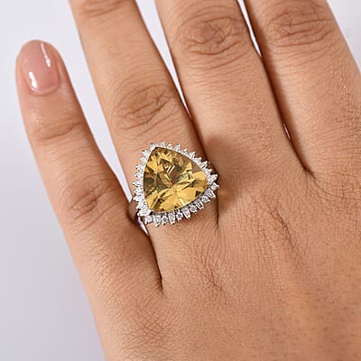D’joy Yellow Labradorite and Moissanite 8.50 ctw Solar Crown Ring in Rhodium Over Sterling Silver (Size 10.0) 