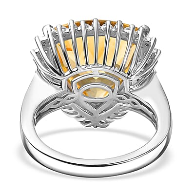 D’joy Yellow Labradorite and Moissanite 8.50 ctw Solar Crown Ring in Rhodium Over Sterling Silver (Size 10.0) 