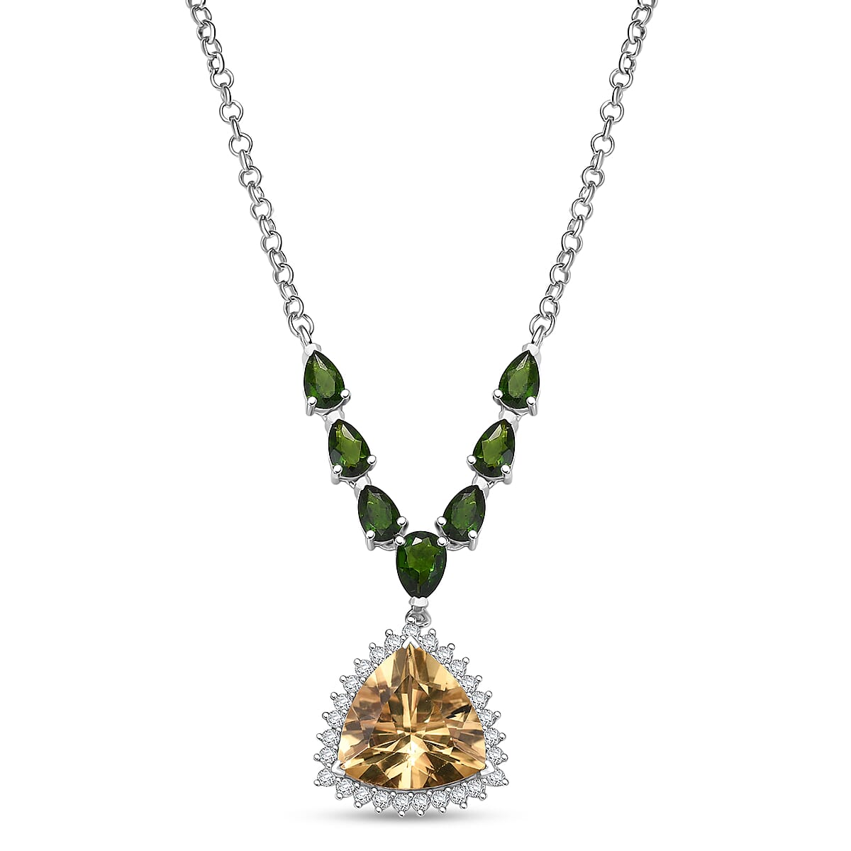D'Joy Yellow Labradorite and Multi Gemstone 11.75 ctw Celestial Canopy Necklace 18 Inches in Rhodium Over Sterling Silver image number 0