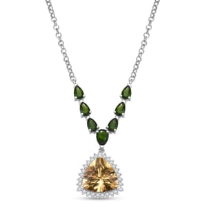 D’joy Yellow Labradorite and Multi Gemstone 11.75 ctw Celestial Canopy Necklace 18 Inches in Rhodium Over Sterling Silver