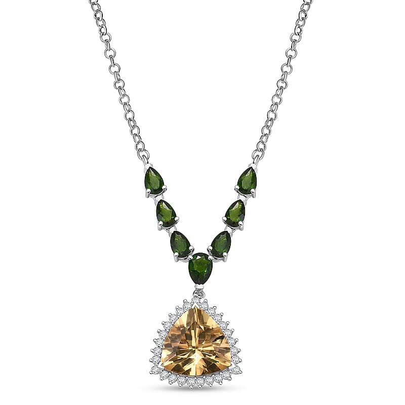 D'Joy Yellow Labradorite and Multi Gemstone 11.75 ctw Celestial Canopy Necklace 18 Inches in Rhodium Over Sterling Silver