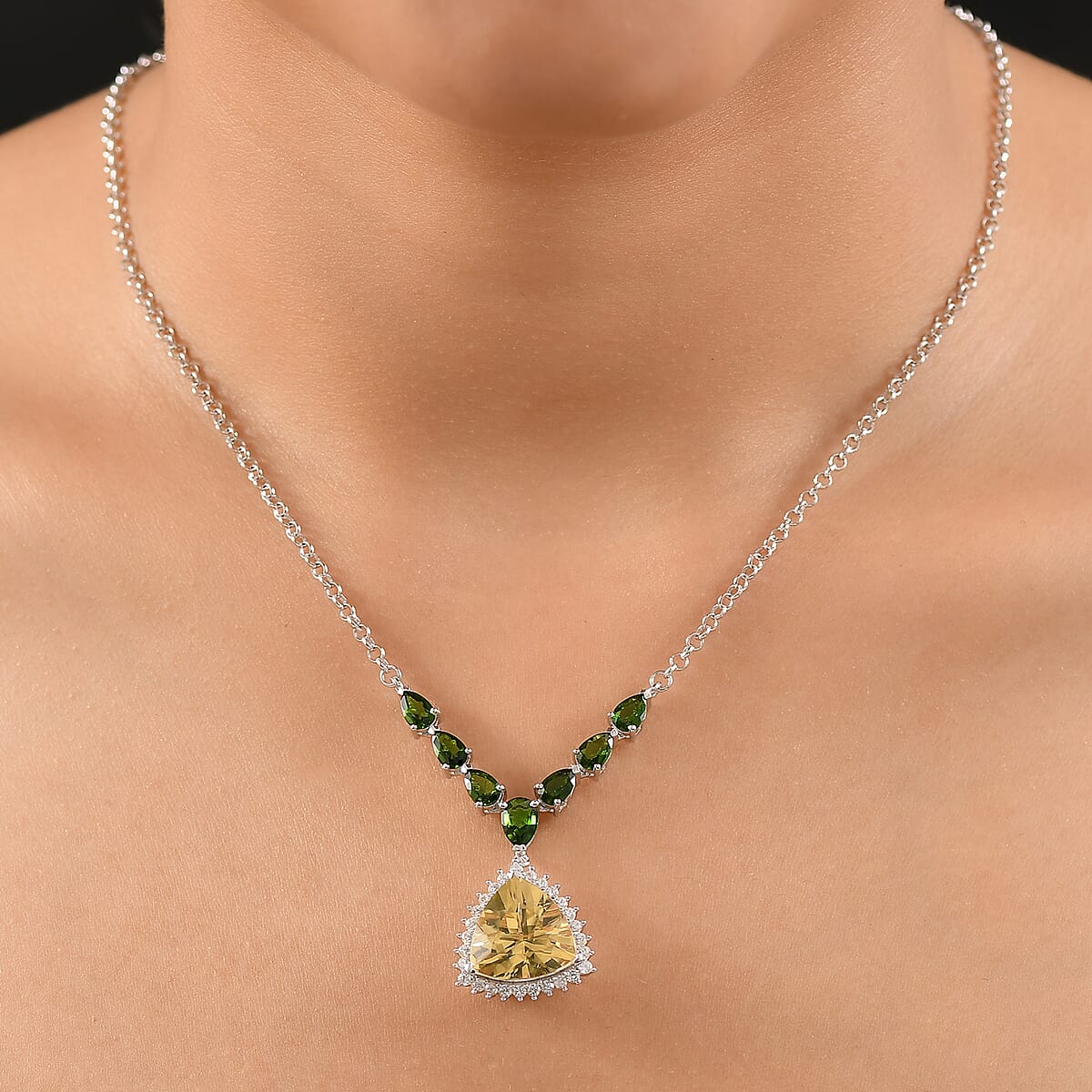 D'Joy Yellow Labradorite and Multi Gemstone 11.75 ctw Celestial Canopy Necklace 18 Inches in Rhodium Over Sterling Silver image number 1