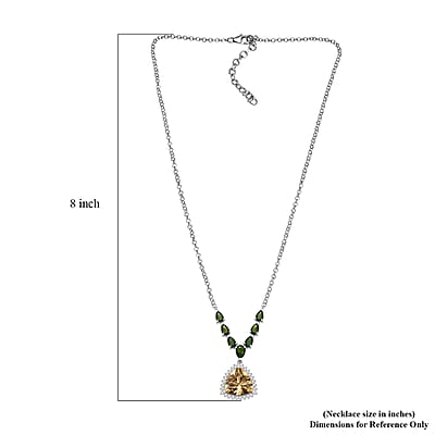 D'Joy Yellow Labradorite and Multi Gemstone 11.75 ctw Celestial Canopy Necklace 18 Inches in Rhodium Over Sterling Silver