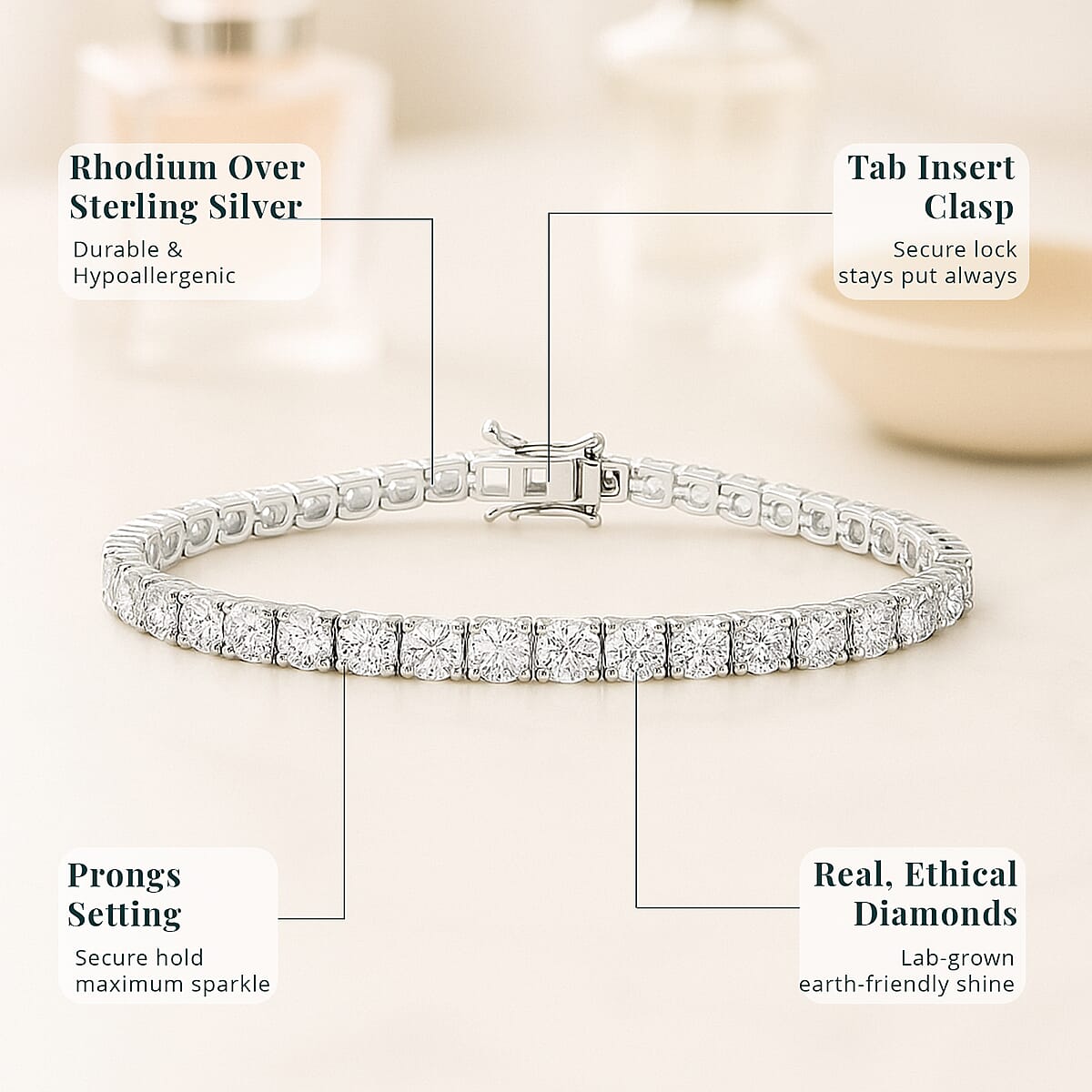 Luxuriant Lab Grown Diamond E-F VS 10.00 ctw Bracelet in Rhodium Over Sterling Silver (6.50 In) (Del. in 10-12 Days) image number 4