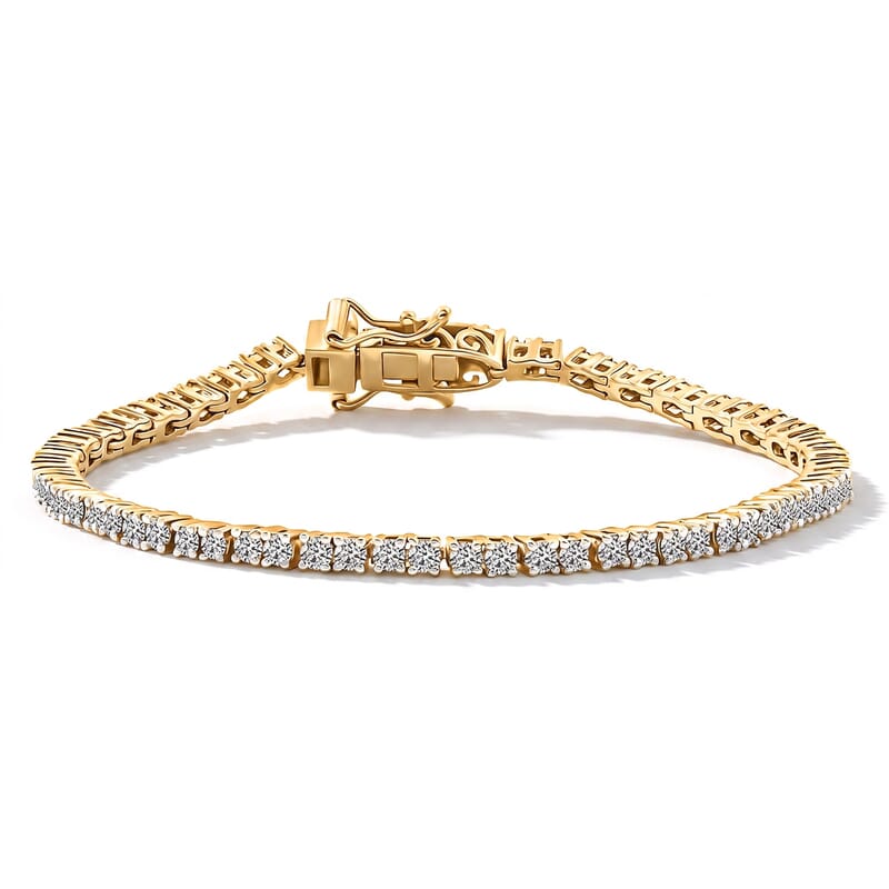 Luxuriant Lab Grown Diamond E-F VS 3.00 ctw Bracelet in 18K Vermeil Yellow Gold Over Sterling Silver (6.50 In)