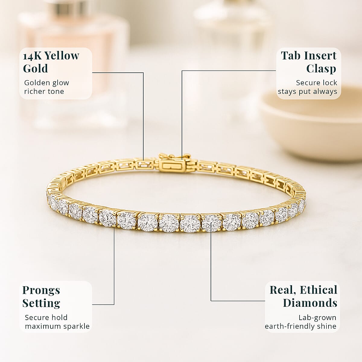 Luxuriant Lab Grown Diamond E-F VS 7.00 ctw Tennis Bracelet in 14K Yellow Gold (8.00 In) image number 4