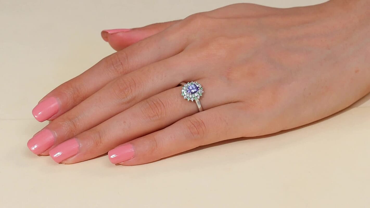 D’Joy Tanzanite, Multi Gemstone Ring in Rhodium Over Sterling Silver (Size 10.0) 1.15 ctw