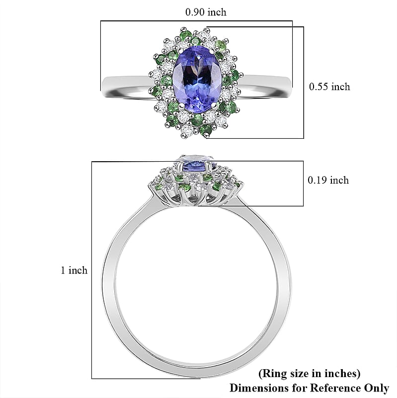 D'Joy Tanzanite and Multi Gemstone 1.15 ctw Blooming Flower Ring in Rhodium Over Sterling Silver (Size 6.0)