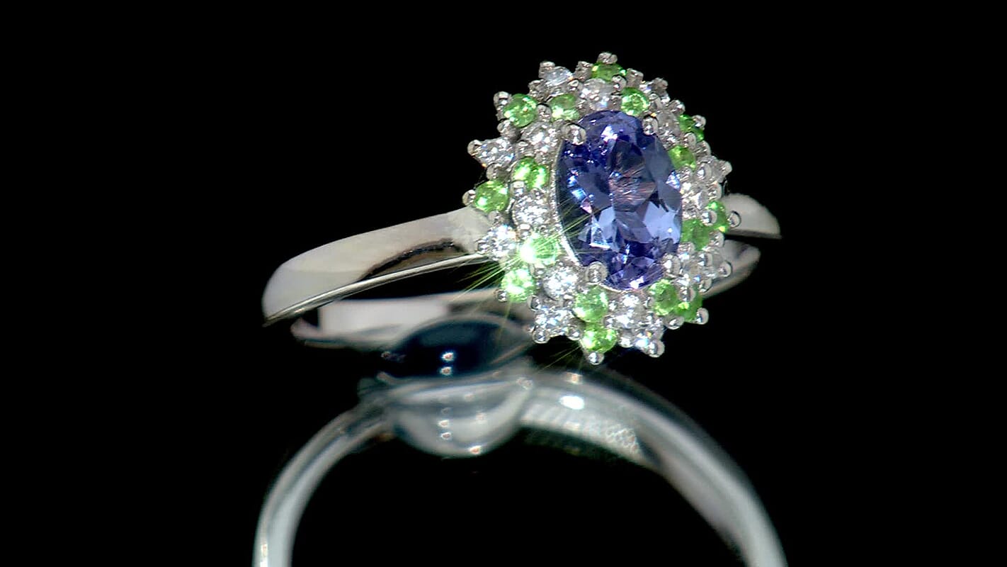D’Joy Tanzanite, Multi Gemstone Ring in Rhodium Over Sterling Silver (Size 10.0) 1.15 ctw