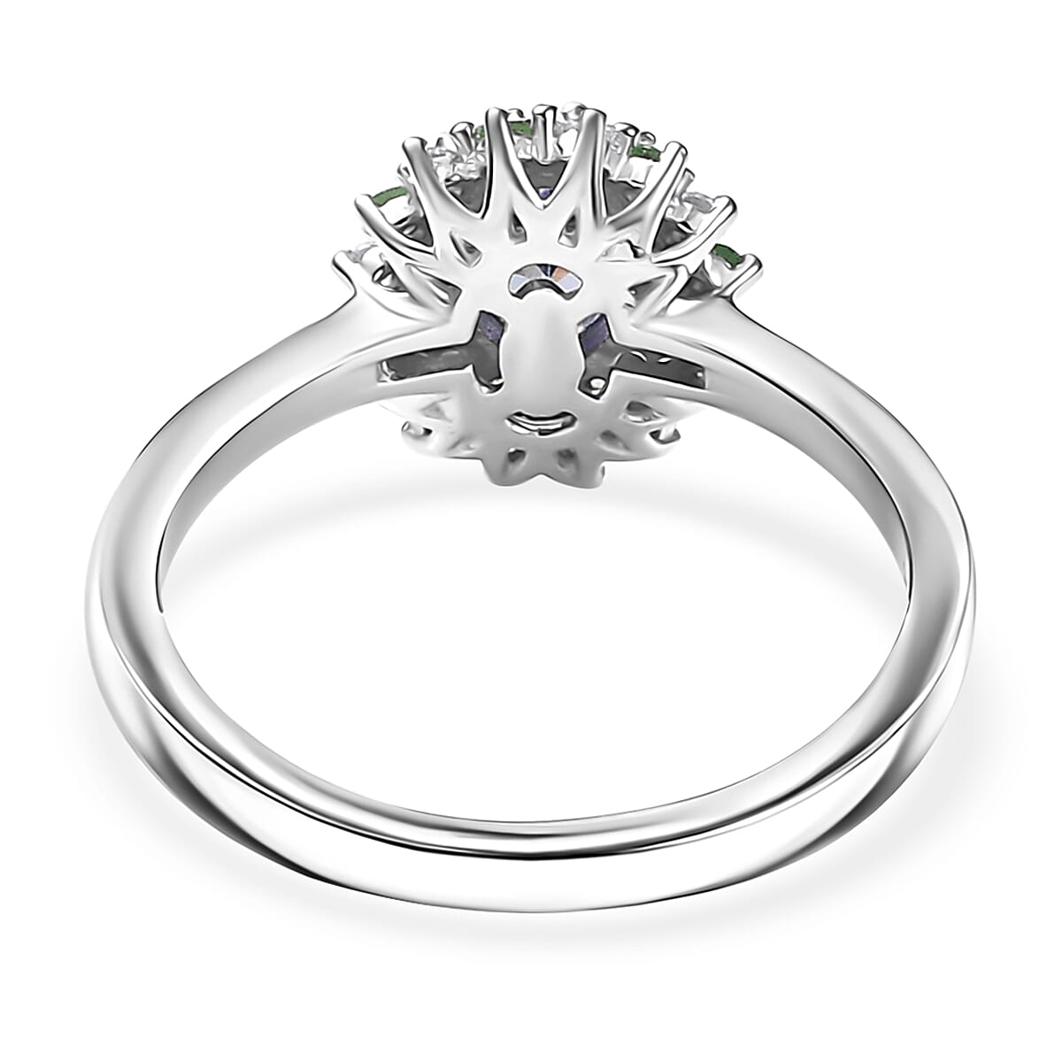 D'Joy Tanzanite and Multi Gemstone 1.15 ctw Blooming Flower Ring in Rhodium Over Sterling Silver (Size 8.0) image number 4