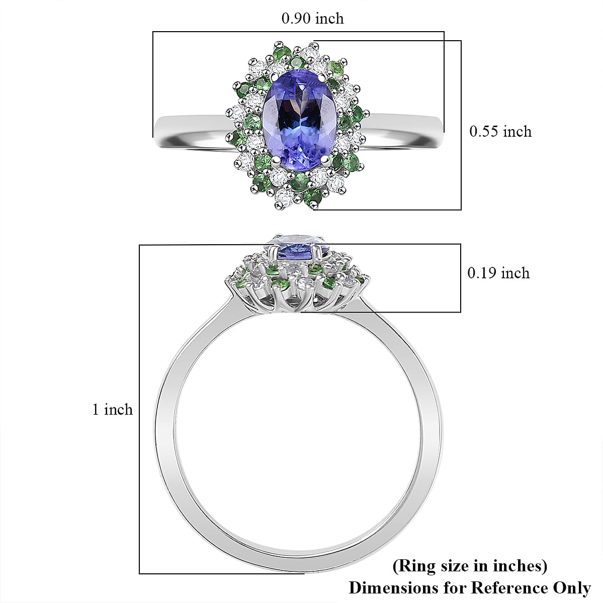 D'Joy Tanzanite and Multi Gemstone 1.15 ctw Blooming Flower Ring in Rhodium Over Sterling Silver (Size 9.0) image number 5