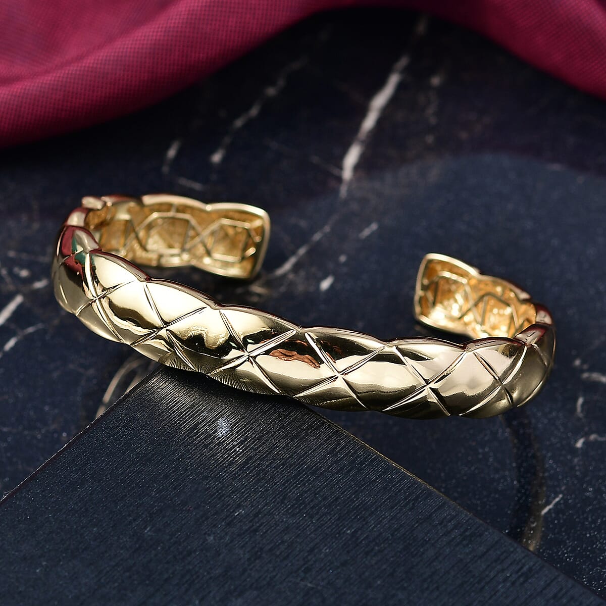 EverTrue Bronzella Collection Quilted Weave Textured Cuff Bracelet in 18K YG Plated Bronze (7.25 In) image number 1