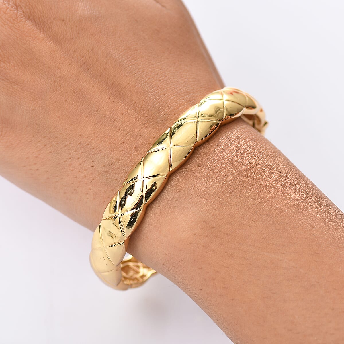 EverTrue Bronzella Collection Quilted Weave Textured Cuff Bracelet in 18K YG Plated Bronze (7.25 In) image number 2
