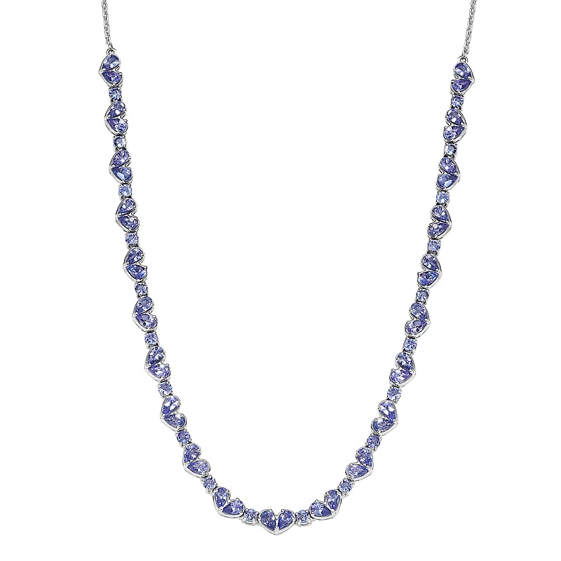 D'Joy Tanzanite 10.65 ctw Heart Necklace 18 Inches in Rhodium Over Sterling Silver