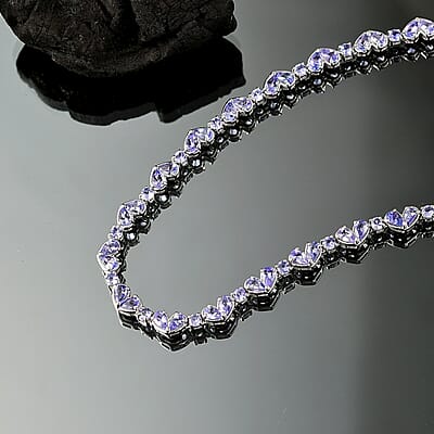 D'Joy Tanzanite 10.65 ctw Heart Necklace 18 Inches in Rhodium Over Sterling Silver