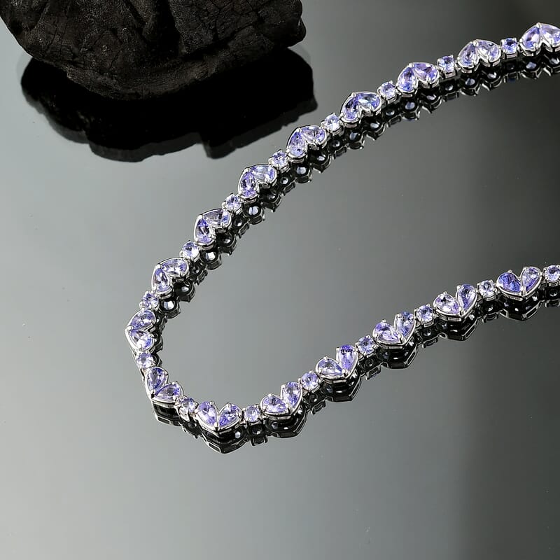 D'Joy Tanzanite 10.65 ctw Heart Necklace 18 Inches in Rhodium Over Sterling Silver