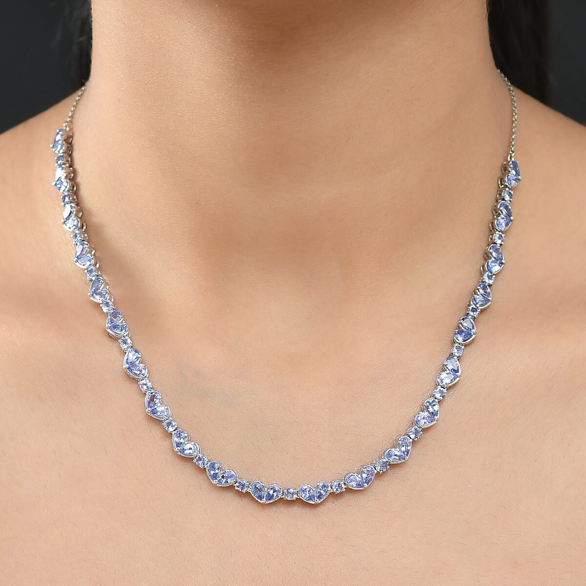 D'Joy Tanzanite 10.65 ctw Heart Necklace 18 Inches in Rhodium Over Sterling Silver image number 2