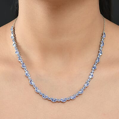 D'Joy Tanzanite 10.65 ctw Heart Necklace 18 Inches in Rhodium Over Sterling Silver