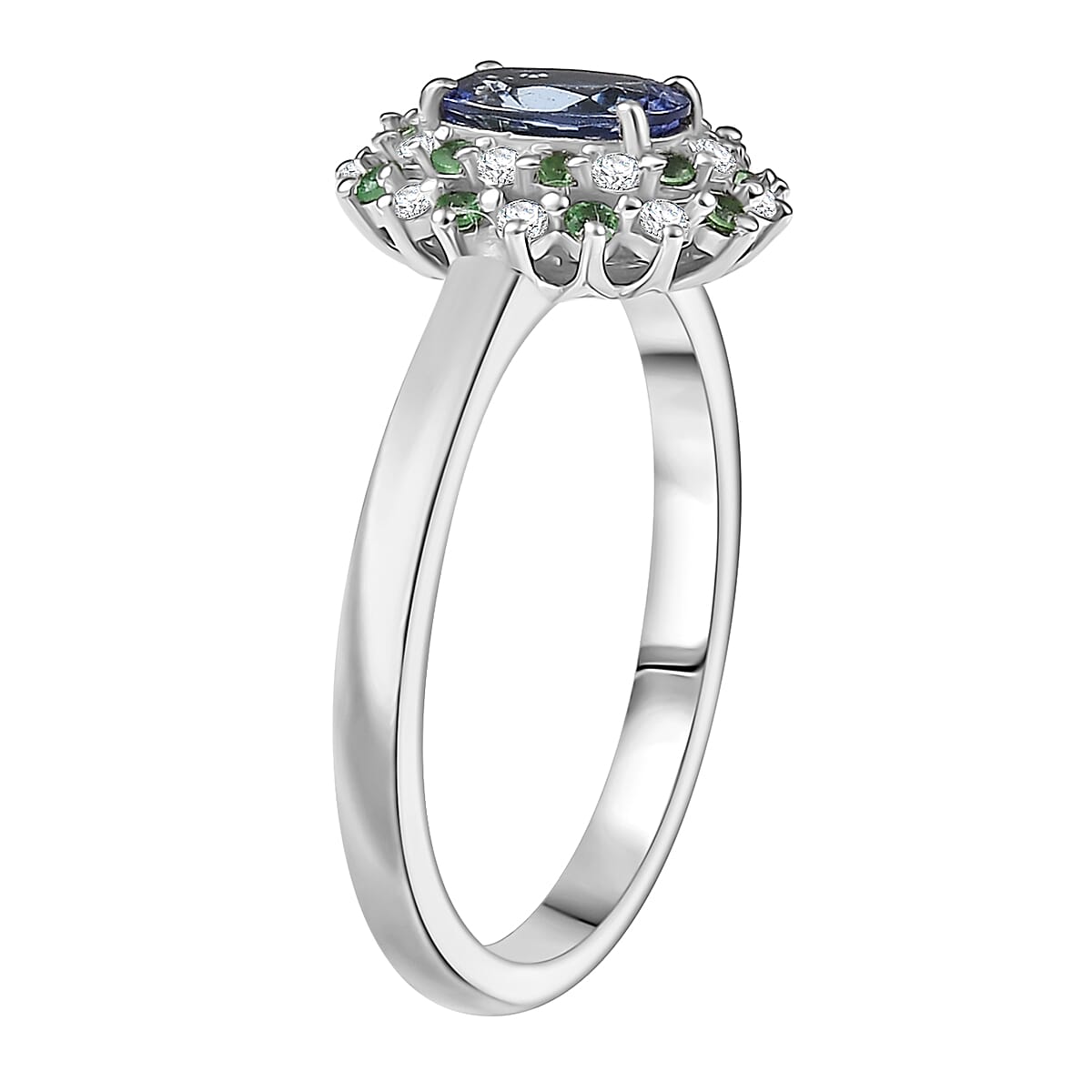 D'Joy Tanzanite and Multi Gemstone 1.15 ctw Blooming Flower Ring in Rhodium Over Sterling Silver (Size 5.0) image number 3