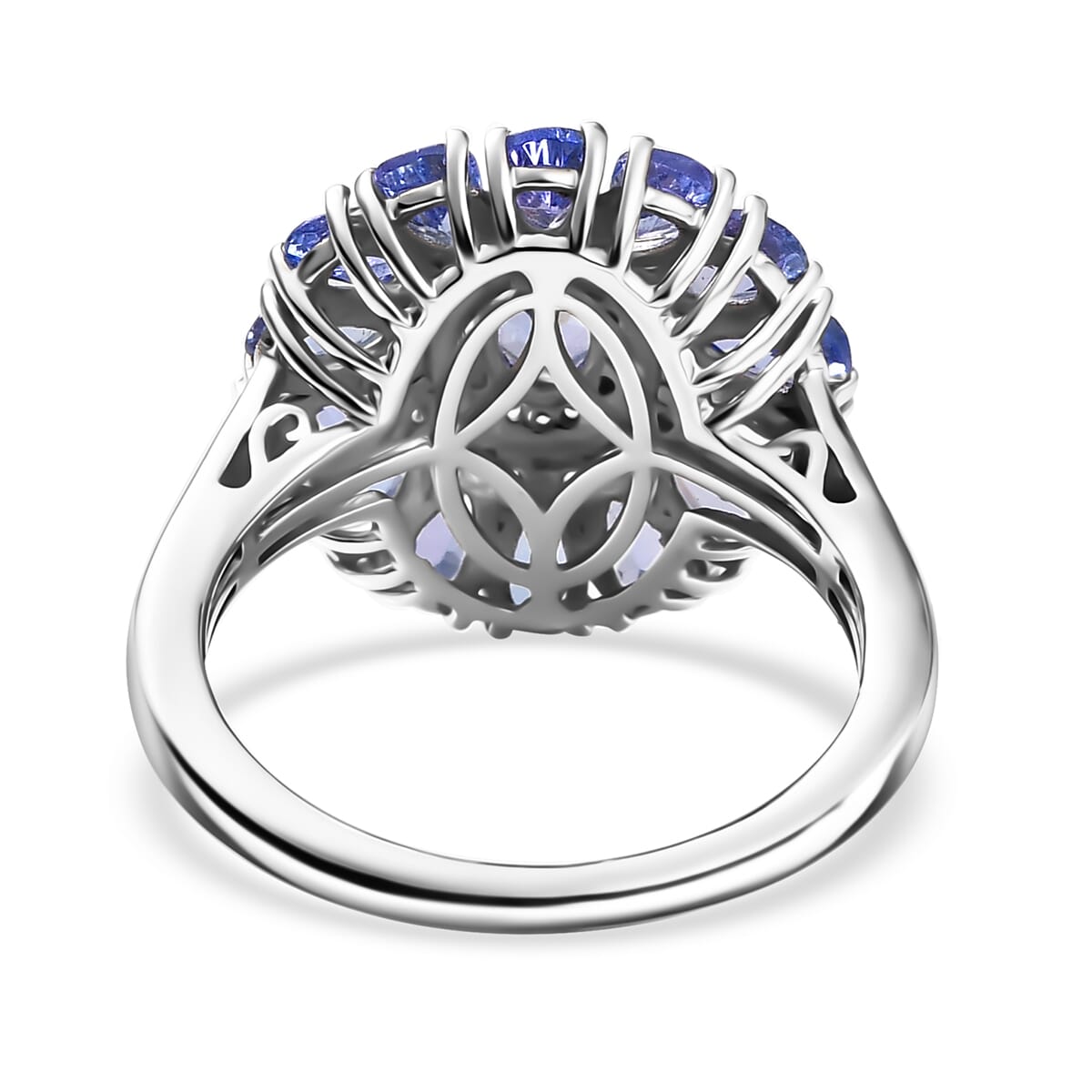 D'Joy Tanzanite and White Zircon 3.75 ctw Blue Dahlia Flower Ring in Rhodium Over Sterling Silver (Size 10.0) image number 4