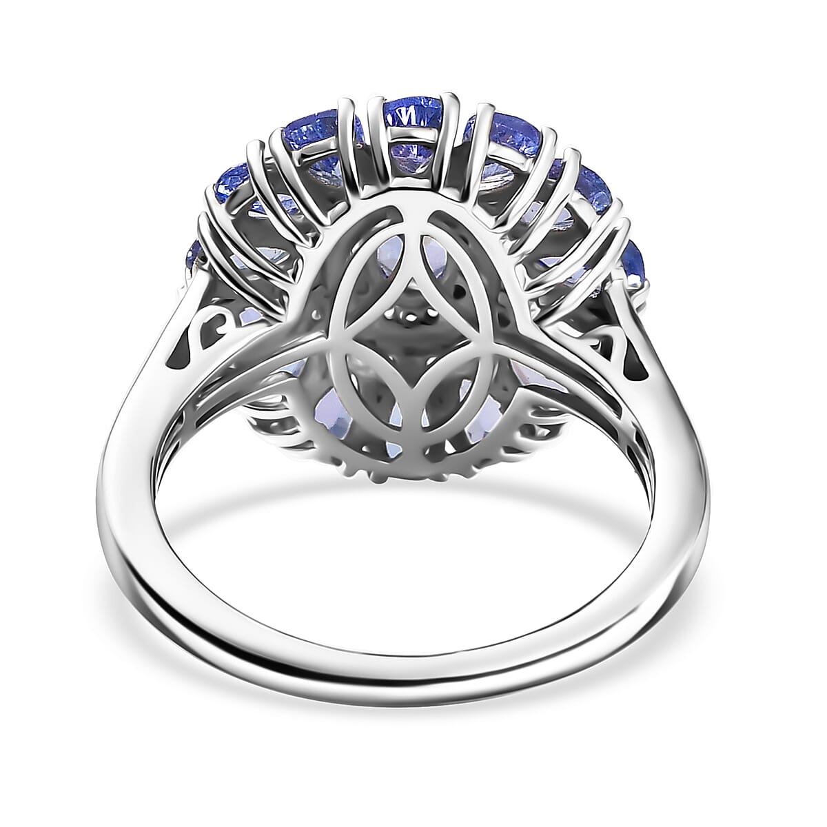 D'Joy Tanzanite and White Zircon 3.75 ctw Blue Dahlia Flower Ring in Rhodium Over Sterling Silver (Size 7.0) image number 4