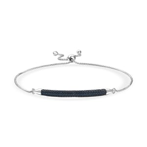 Blue Diamond Accent Bolo Bracelet in Rhodium OverSterling Silver
