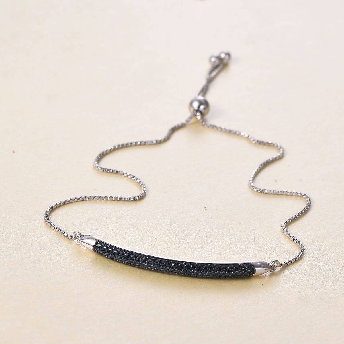 Blue Diamond Accent Bolo Bracelet in Rhodium OverSterling Silver image number 1