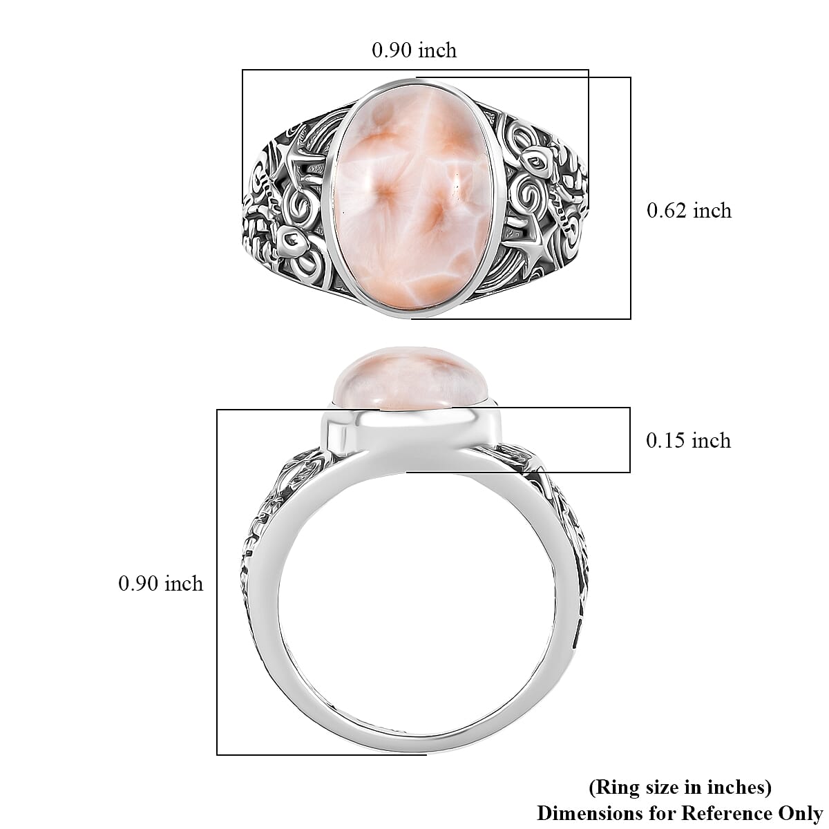D'Joy Artisan Crafted Pink Natrolite 5.80 ctw Turtle Ring in Sterling Silver (Size 10.0)