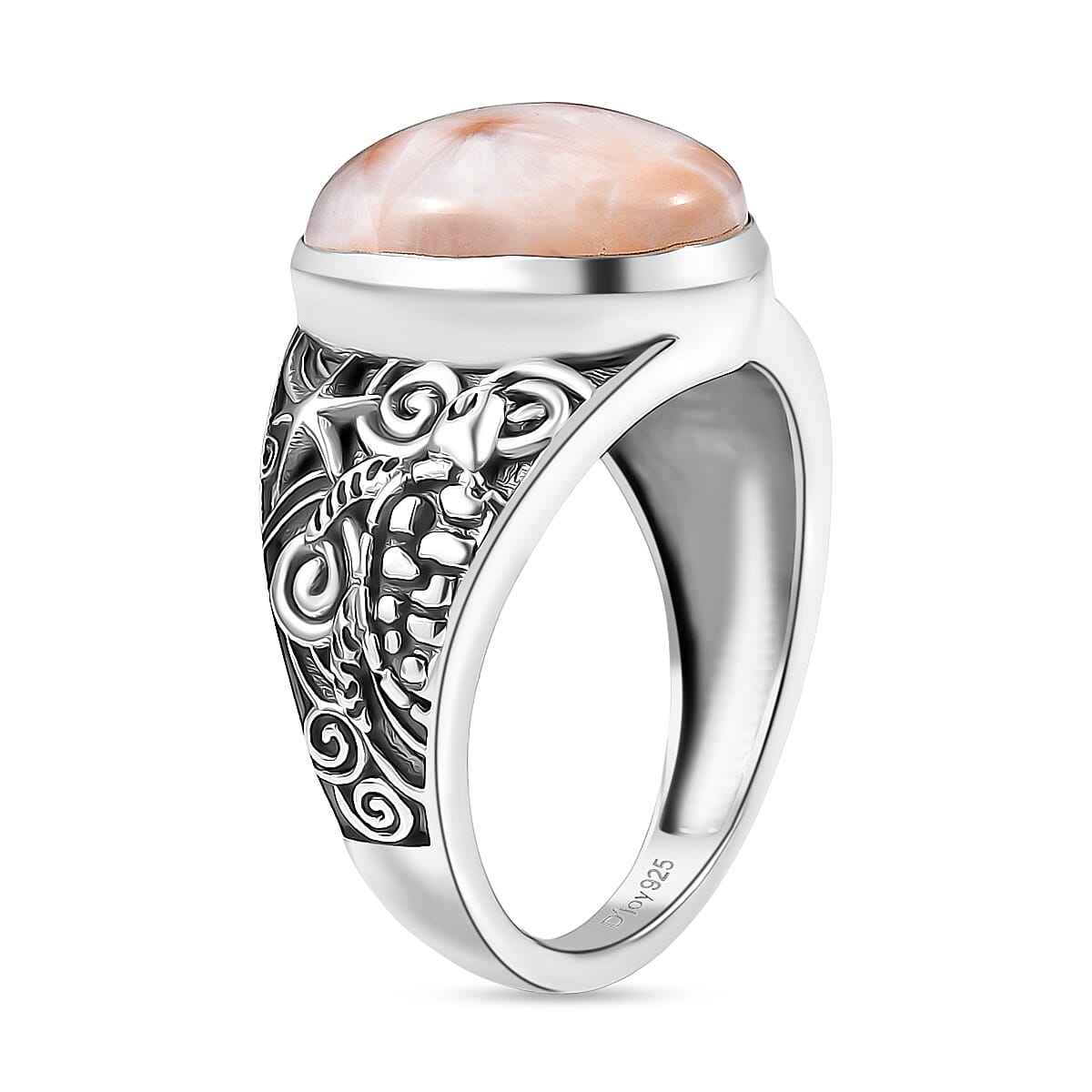 D'Joy Artisan Crafted Pink Natrolite 5.80 ctw Turtle Ring in Sterling Silver (Size 7.0) image number 3