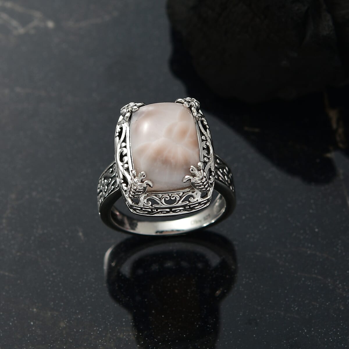 D'Joy Artisan Crafted Pink Natrolite 6.90 ctw Turtle Ring in Sterling Silver (Size 7.0) image number 1