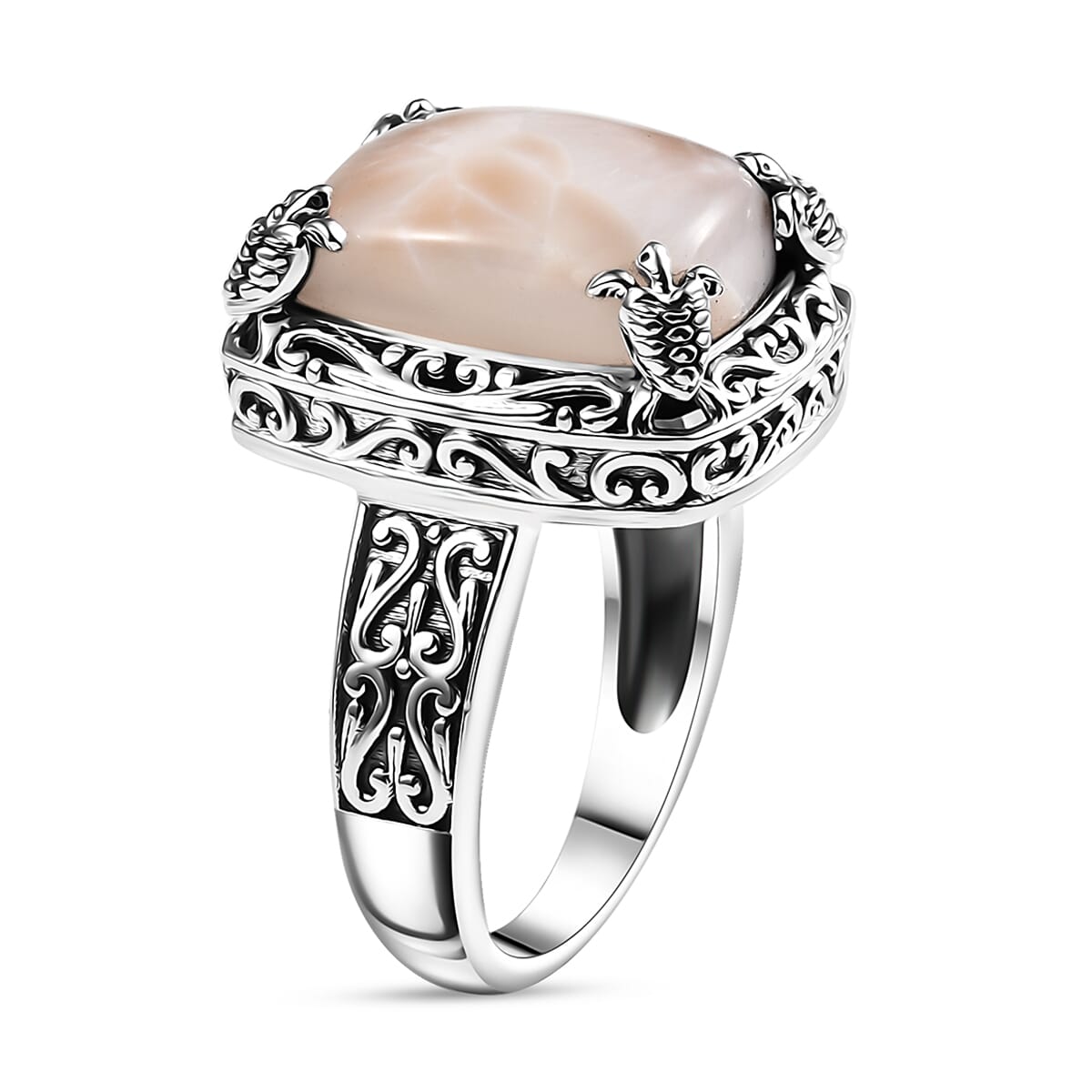 D'Joy Artisan Crafted Pink Natrolite 6.90 ctw Turtle Ring in Sterling Silver (Size 7.0) image number 3