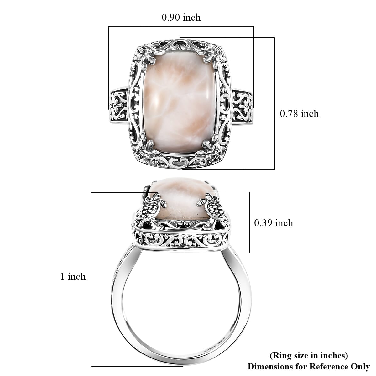 D'Joy Artisan Crafted Pink Natrolite 6.90 ctw Turtle Ring in Sterling Silver (Size 7.0) image number 5