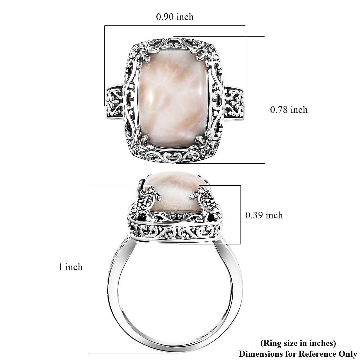 D'Joy Artisan Crafted Pink Natrolite 6.90 ctw Turtle Ring in Sterling Silver (Size 9.0) image number 5