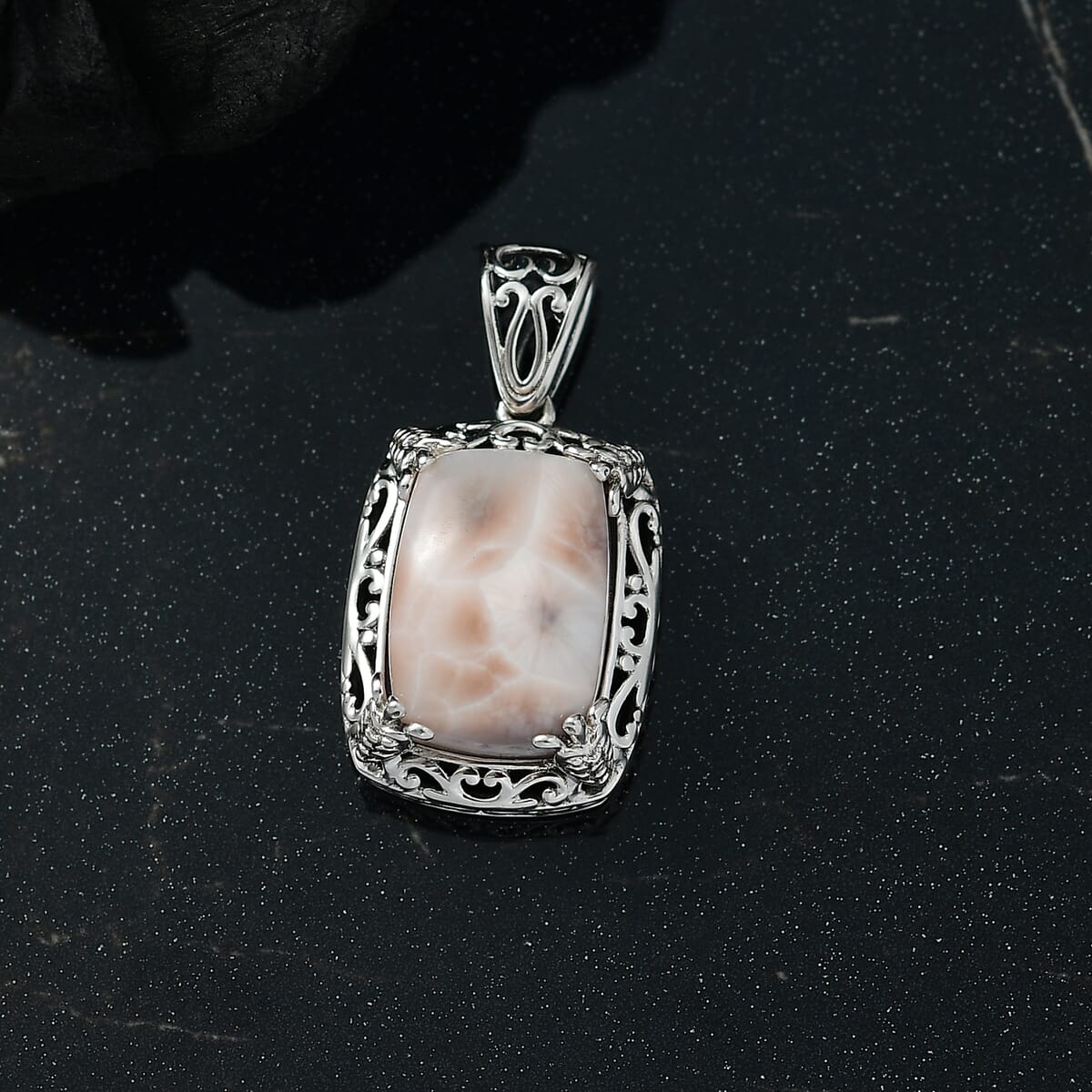 D'Joy Artisan Crafted Pink Natrolite 7.50 ctw Turtle Pendant without Chain in Sterling Silver image number 1