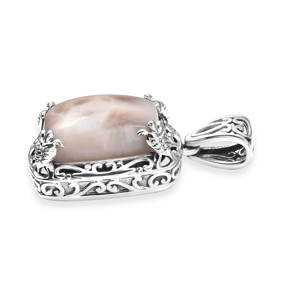 D'Joy Artisan Crafted Pink Natrolite 7.50 ctw Turtle Pendant without Chain in Sterling Silver image number 3
