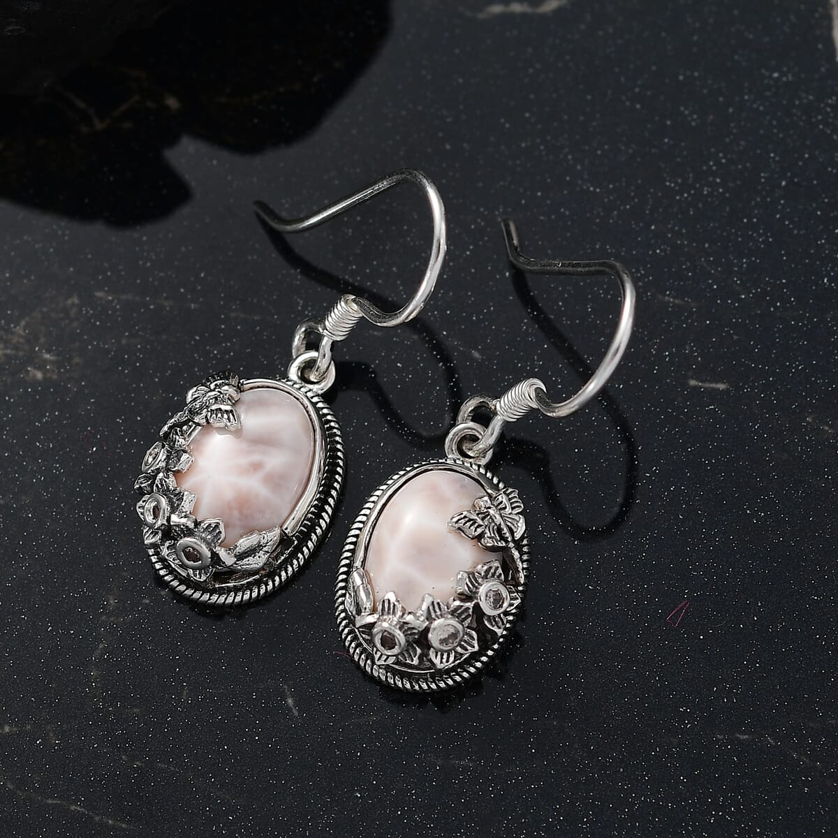 D'Joy Artisan Crafted Pink Natrolite and Natural Champagne Zircon 6.60 ctw Dragonfly with Flower Earrings in Sterling Silver image number 1