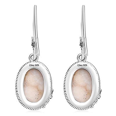 D'Joy Artisan Crafted Pink Natrolite and Natural Champagne Zircon 6.60 ctw Dragonfly with Flower Earrings in Sterling Silver