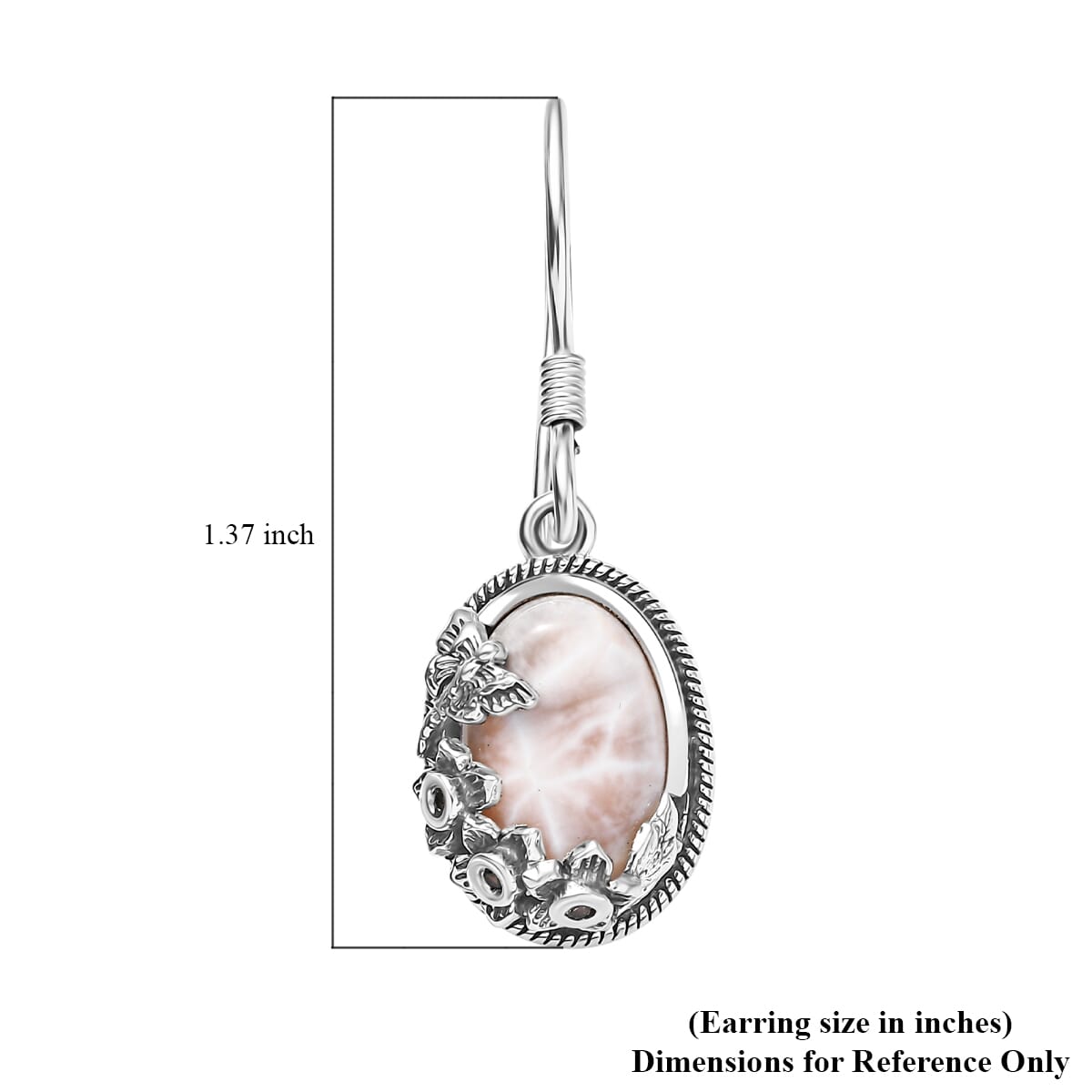 D'Joy Artisan Crafted Pink Natrolite and Natural Champagne Zircon 6.60 ctw Dragonfly with Flower Earrings in Sterling Silver image number 6