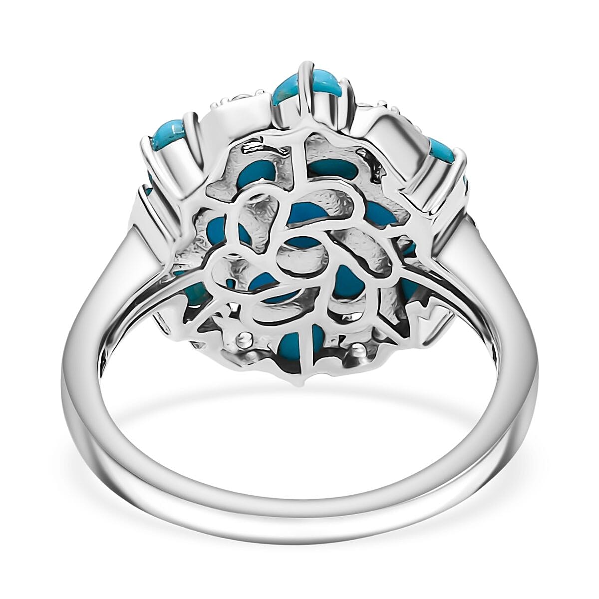 Sleeping Beauty Turquoise and White Zircon 3.85 ctw Ring in Rhodium Over Sterling Silver (Size 8.0)