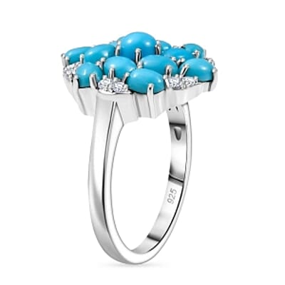 Sleeping Beauty Turquoise and White Zircon2.46 ctw Ring in Rhodium Over Sterling Silver (Size 10)