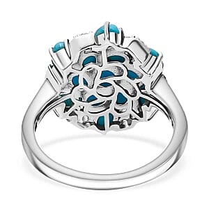 Sleeping Beauty Turquoise and White Zircon2.46 ctw Ring in Rhodium Over Sterling Silver (Size 10)
