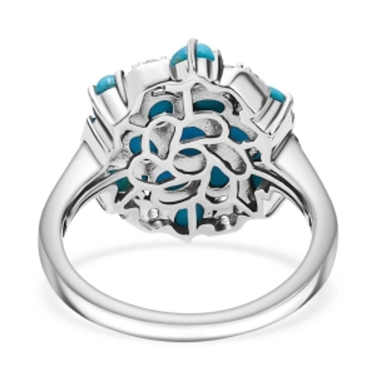 Sleeping Beauty Turquoise and White Zircon2.46 ctw Ring in Rhodium Over Sterling Silver (Size 10) image number 5