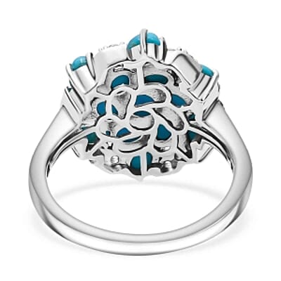 Sleeping Beauty Turquoise and White Zircon2.46 ctw Ring in Rhodium Over Sterling Silver (Size 10)