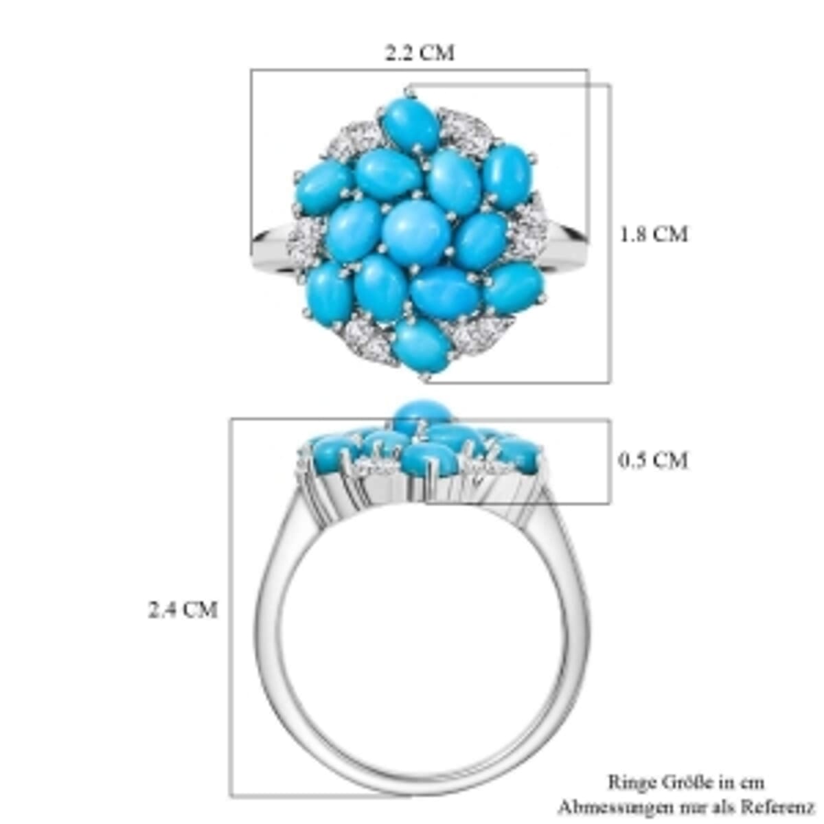 Sleeping Beauty Turquoise and White Zircon2.46 ctw Ring in Rhodium Over Sterling Silver (Size 10) image number 6